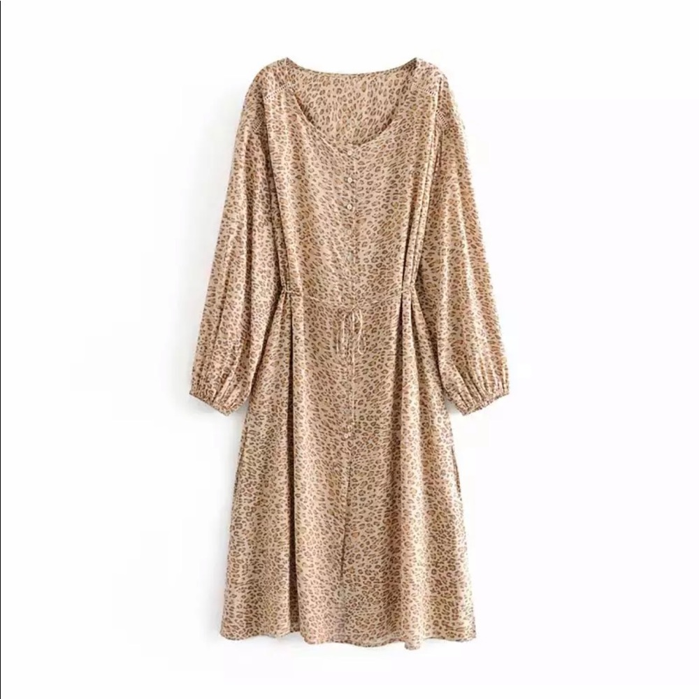 Bohemian Leopard Print Maxi Dress Button Up Gypsy - Picture 7 of 16
